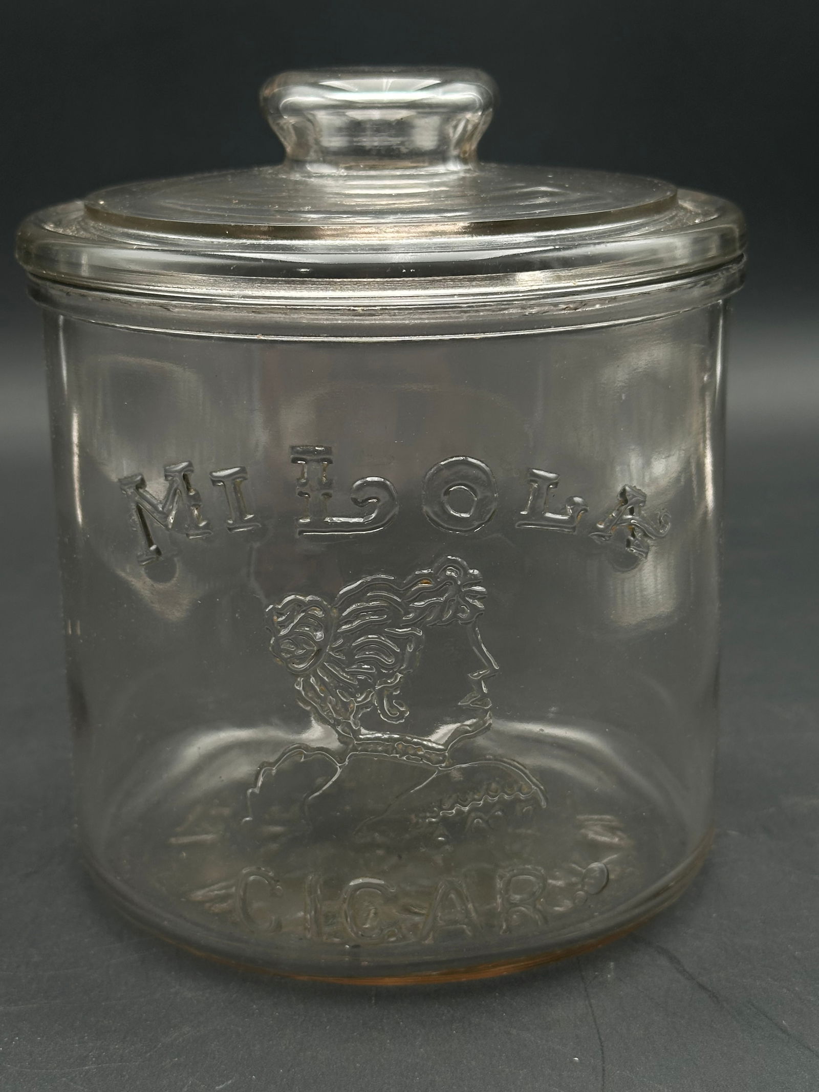 Antique Mi Lola Cigar Co. Milwaukee Glass Humidor Jar with Lid (1 of 6)