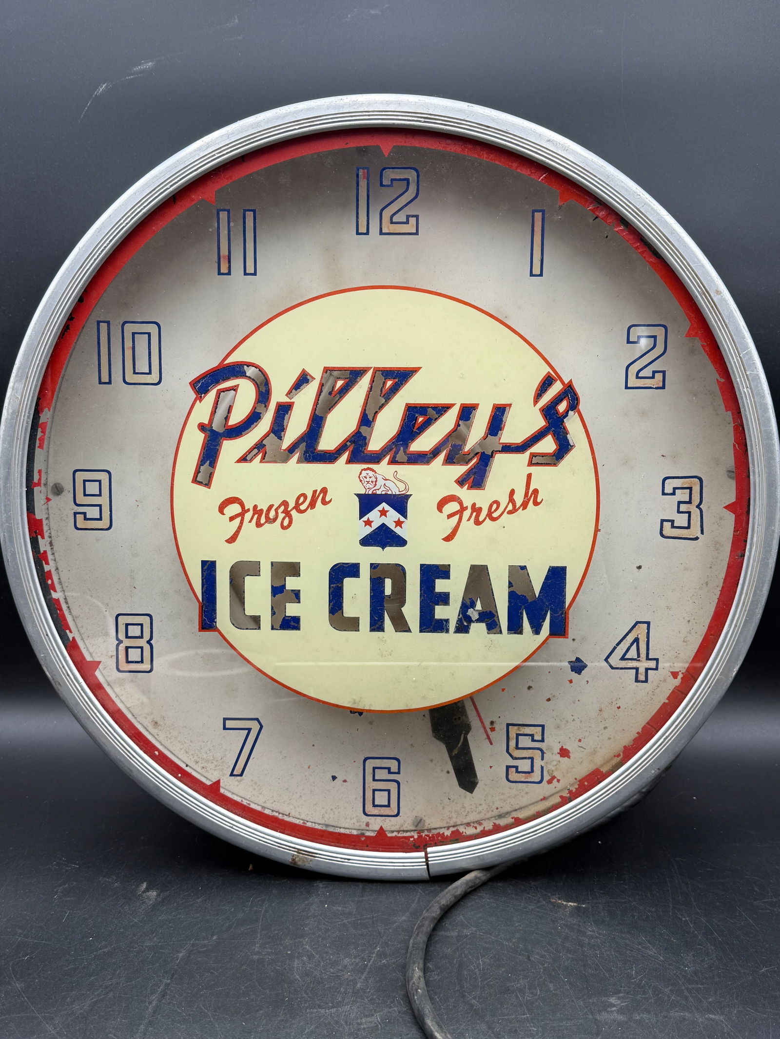 Antique 1940s Neon Advertising Clock for "Pilley's Frozen Fresh Ice Cream" Sioux City, Iowa (1 of 9)