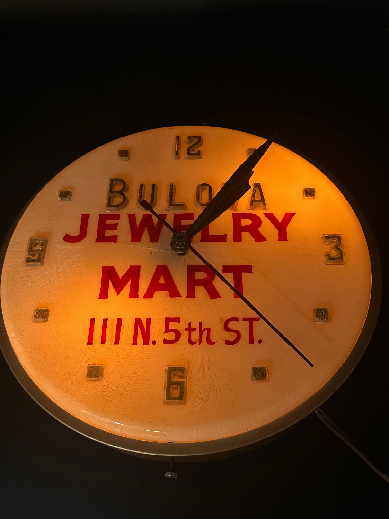 Vintage Bulova Jewelry Mart Lighted Advertising Wall Clock, 1950s (1 of 11)