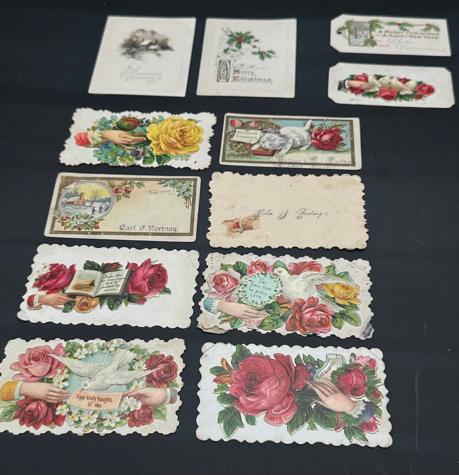 Lot of 12 Victorian Embossed Calling Cards & Gift Tags – Roses, Doves & Friendship Themes (1 of 5)