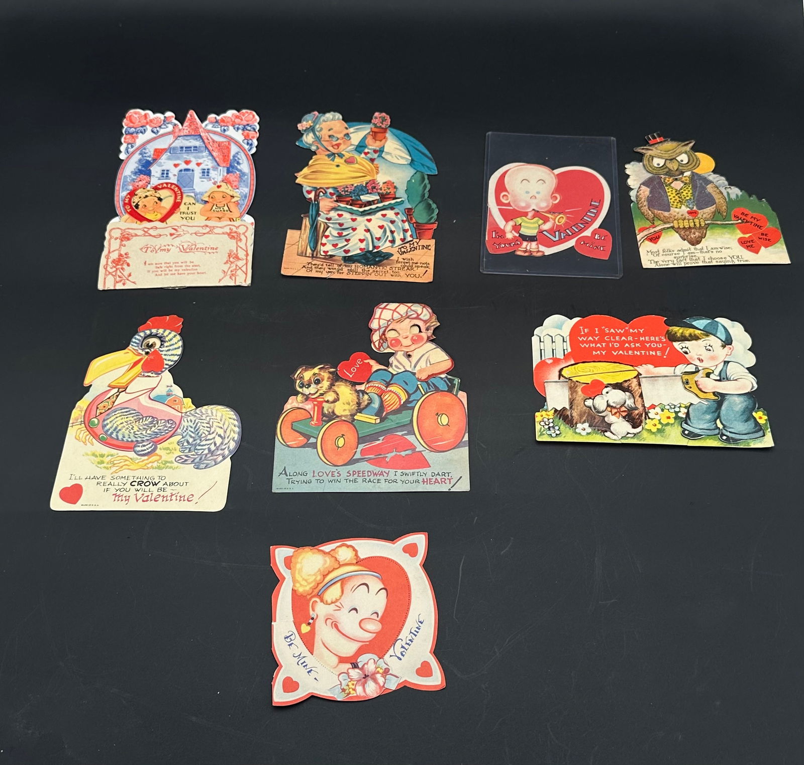 Set of 8 Vintage Die-Cut Valentine Cards, 1930s–1950s (1 of 8)