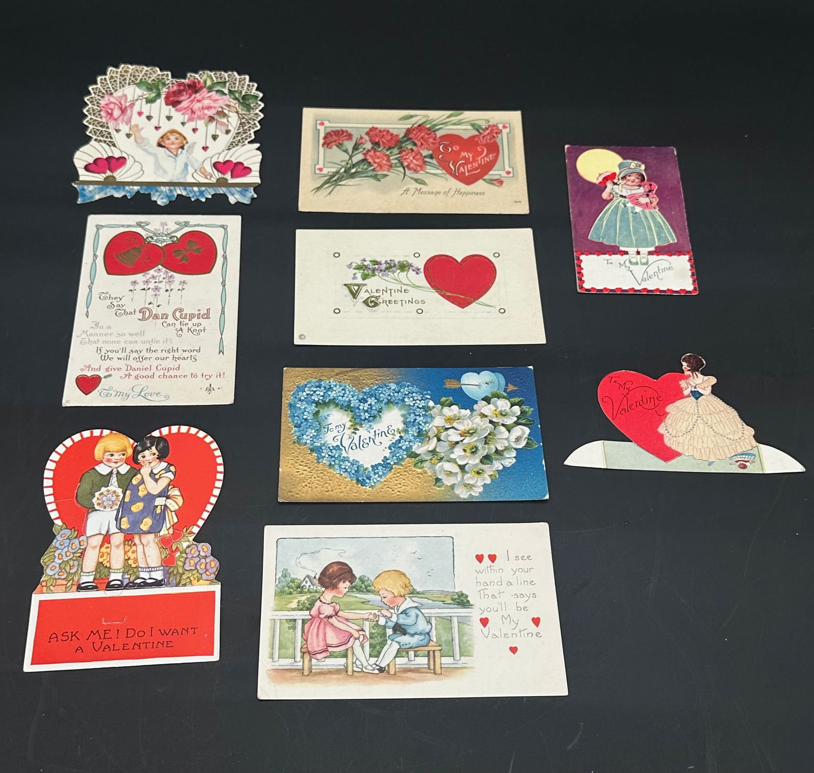 Lot of 9 Vintage Valentine Postcards & Die-Cut Cards (1910s–1940s) (1 of 4)