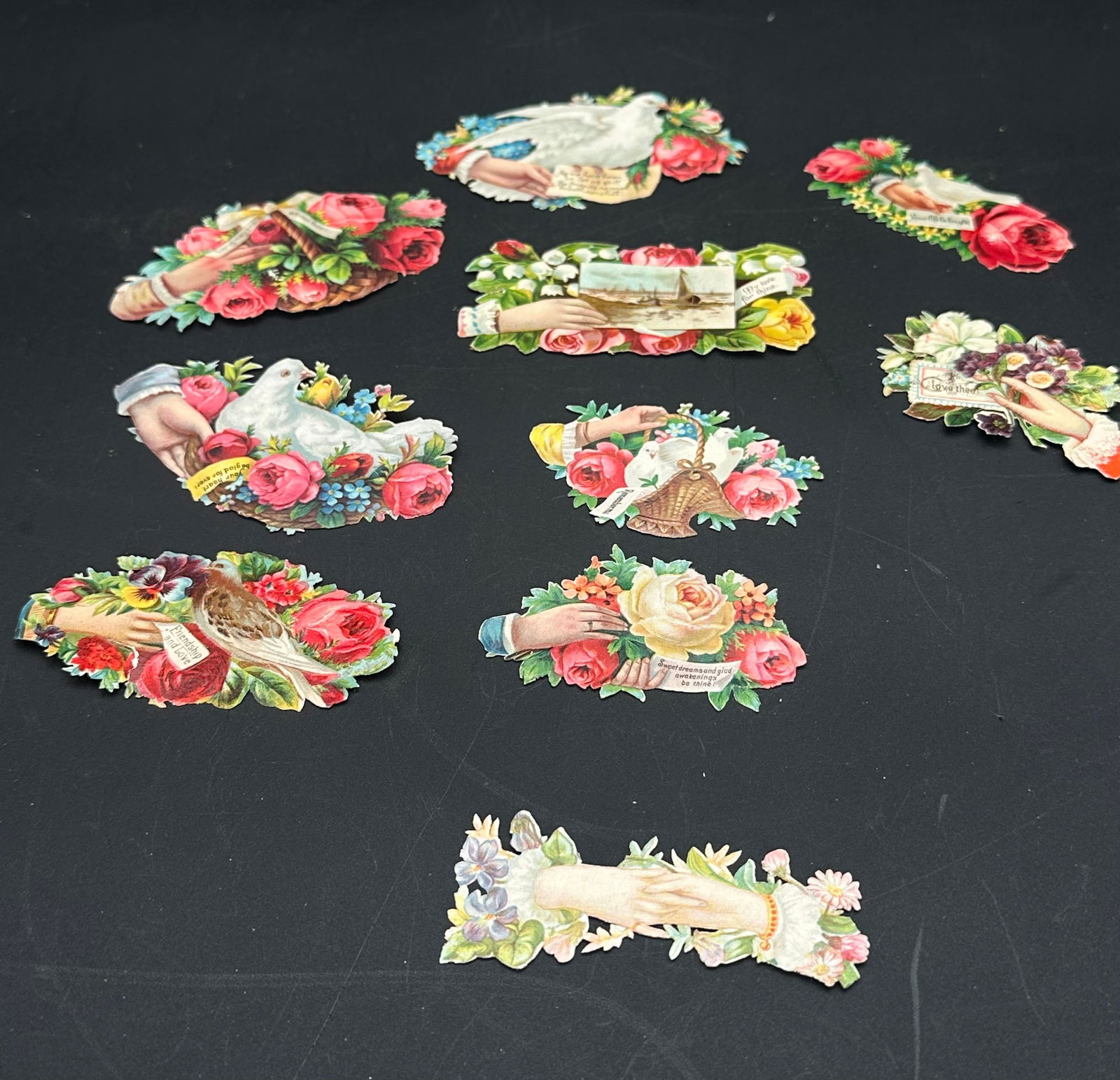 Lot of 10 Antique Victorian Embossed Hand & Dove Die-Cuts (c.1880–1900) (1 of 7)