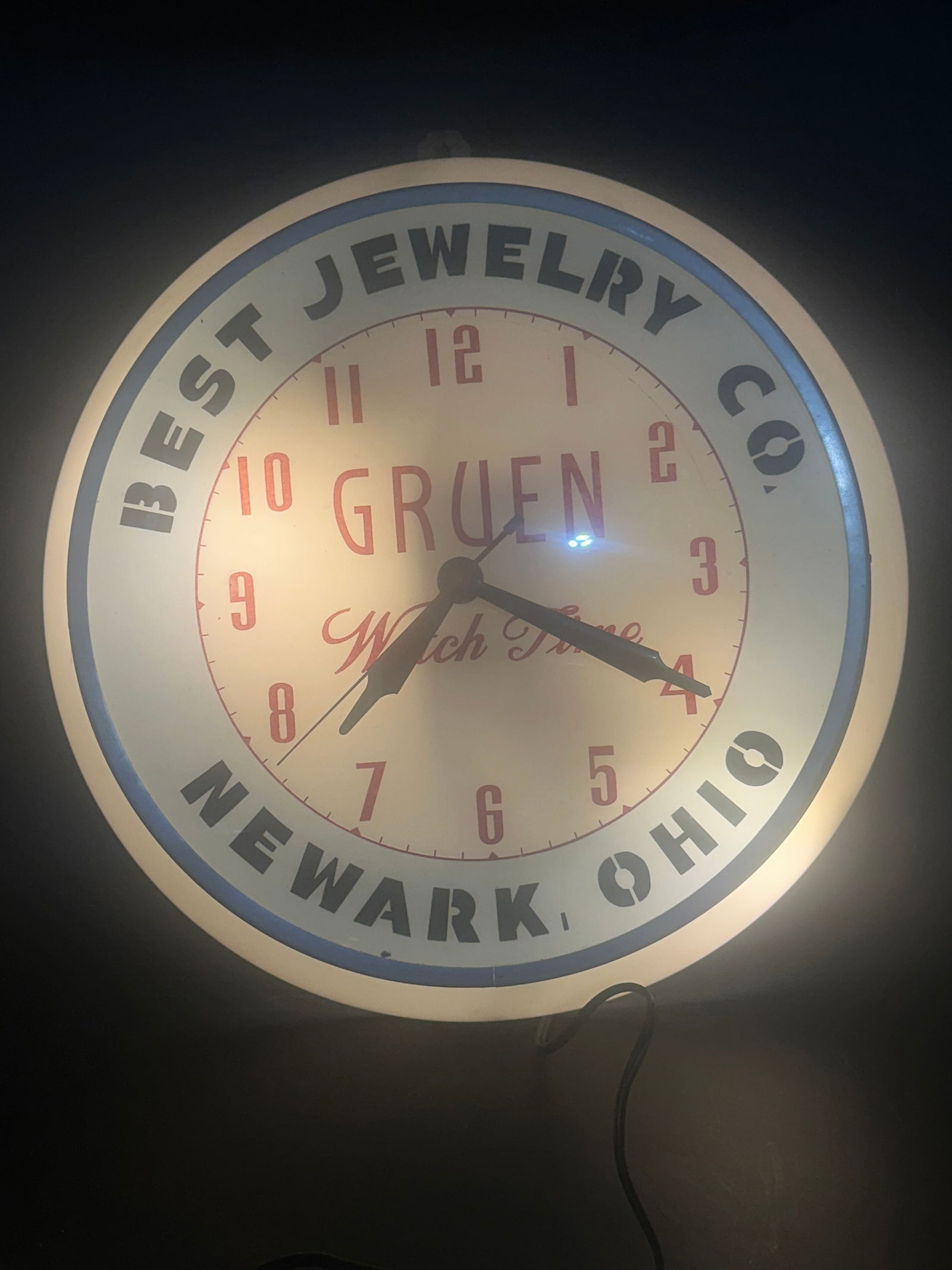 Vintage Dualite “Gruen Watch Time” Lighted Advertising Clock – Best Jewelry Co, Newark OH (1 of 8)