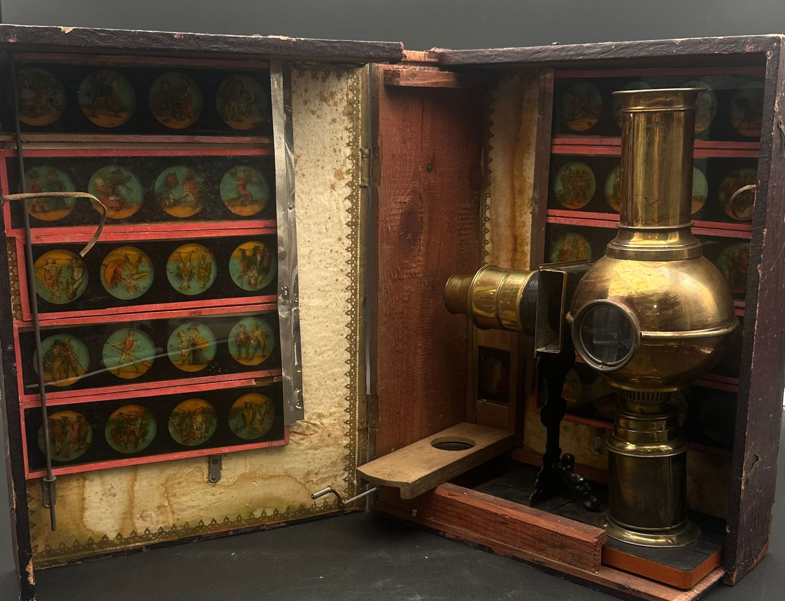 Antique Brass Magic Lantern with Glass Slides in Original Wood Case (1 of 16)