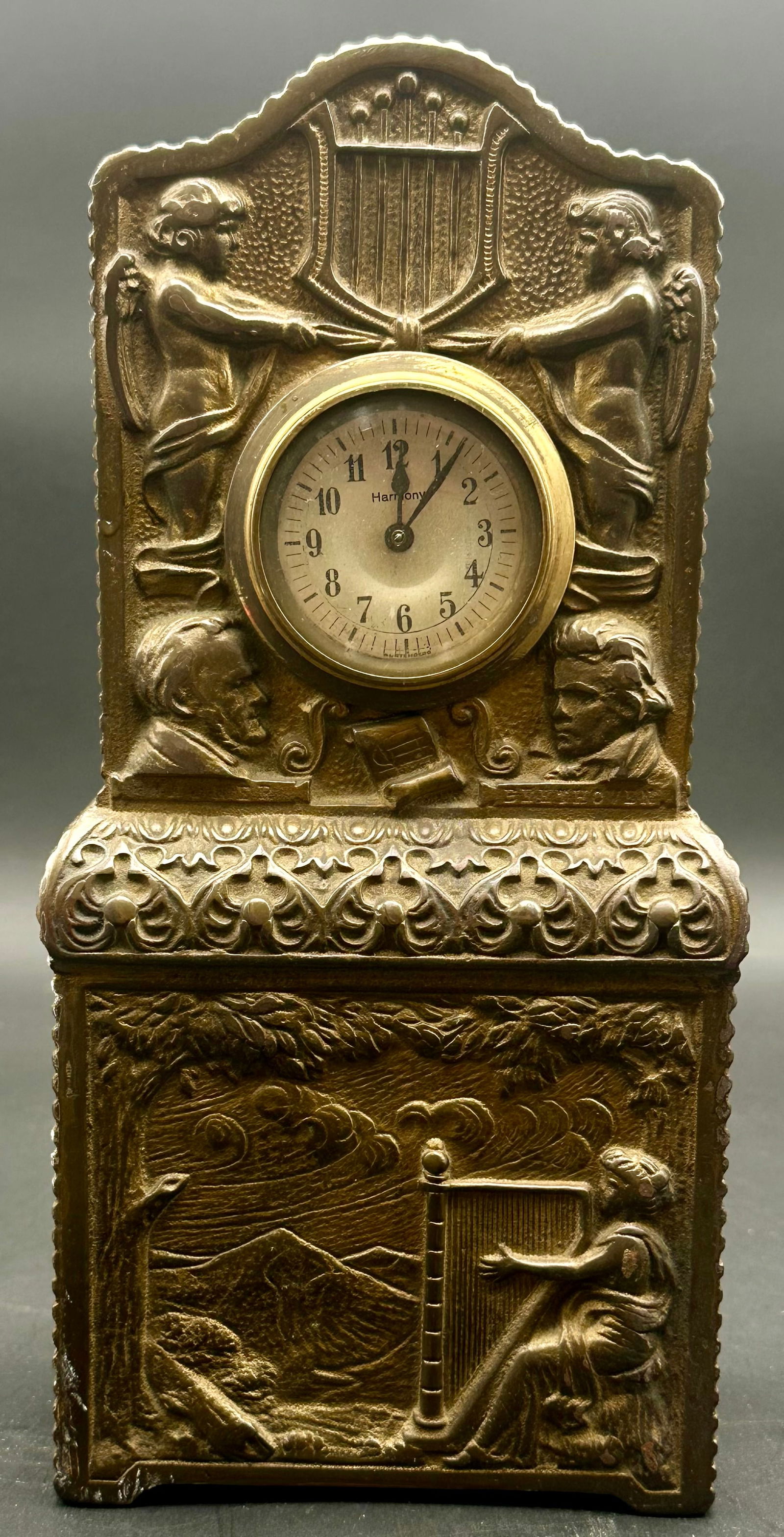 Antique Harmony Cast Metal Mantel Clock Music Box – Cherub & Music Motif, Wagner Beethoven (1 of 10)