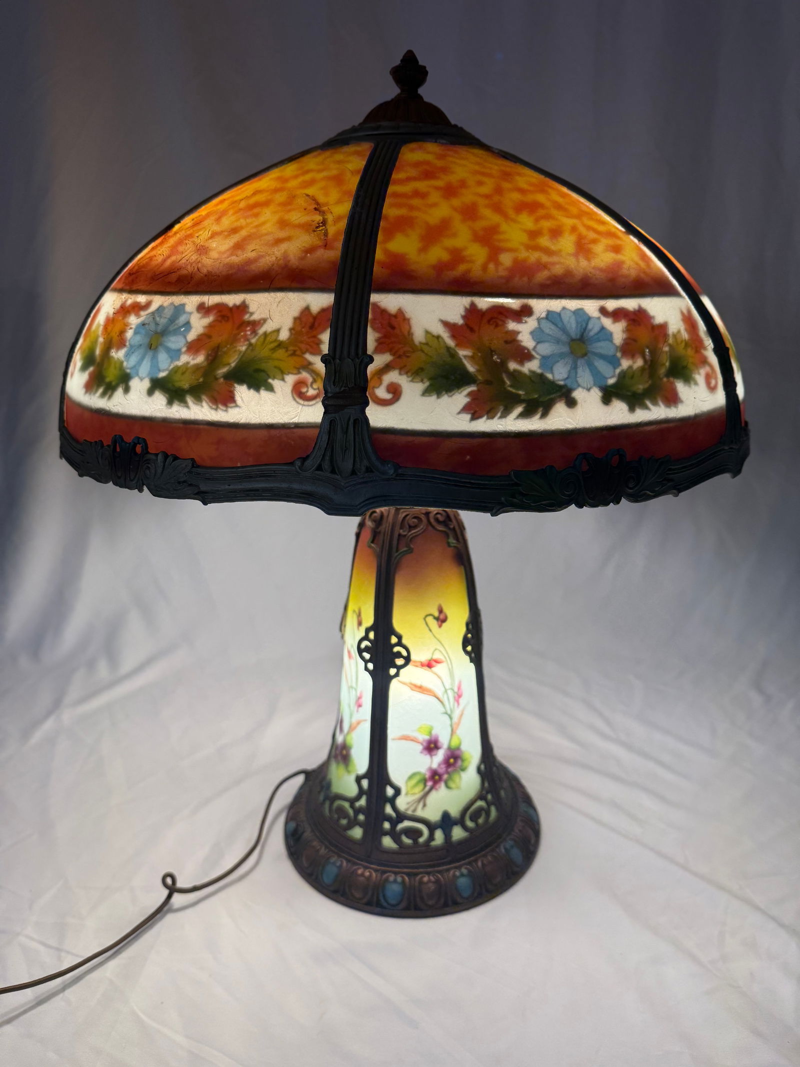 ANTIQUE PITTSBURGH PITTSBURG OR HANDEL ARTS & CRAFTS REVERSE PAINTED GLASS LAMP (1 of 13)