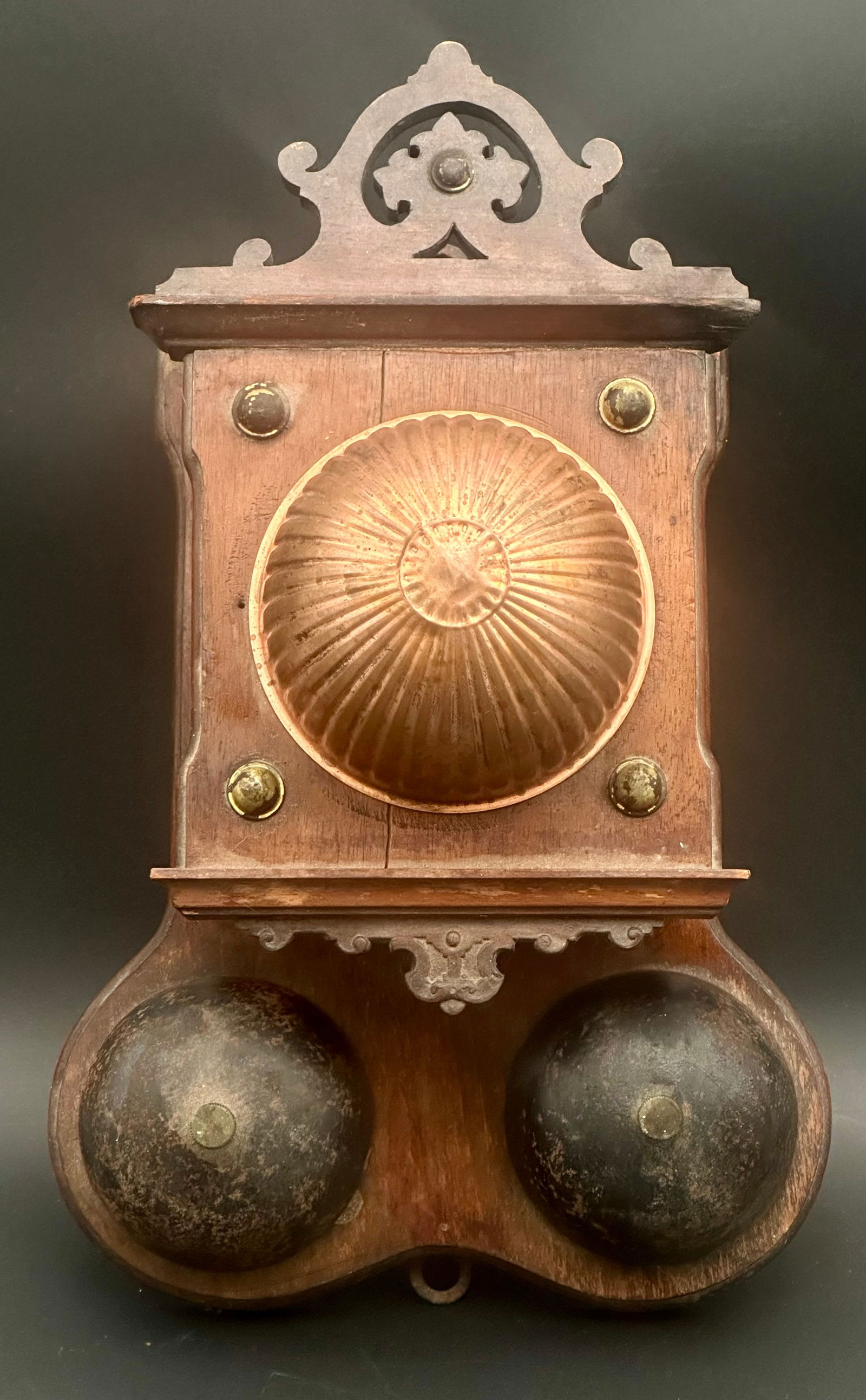 Antique Victorian Telephone Ringer Or Doorbell with Ornate Wood & Copper Housing, Late 19th Century (1 of 10)