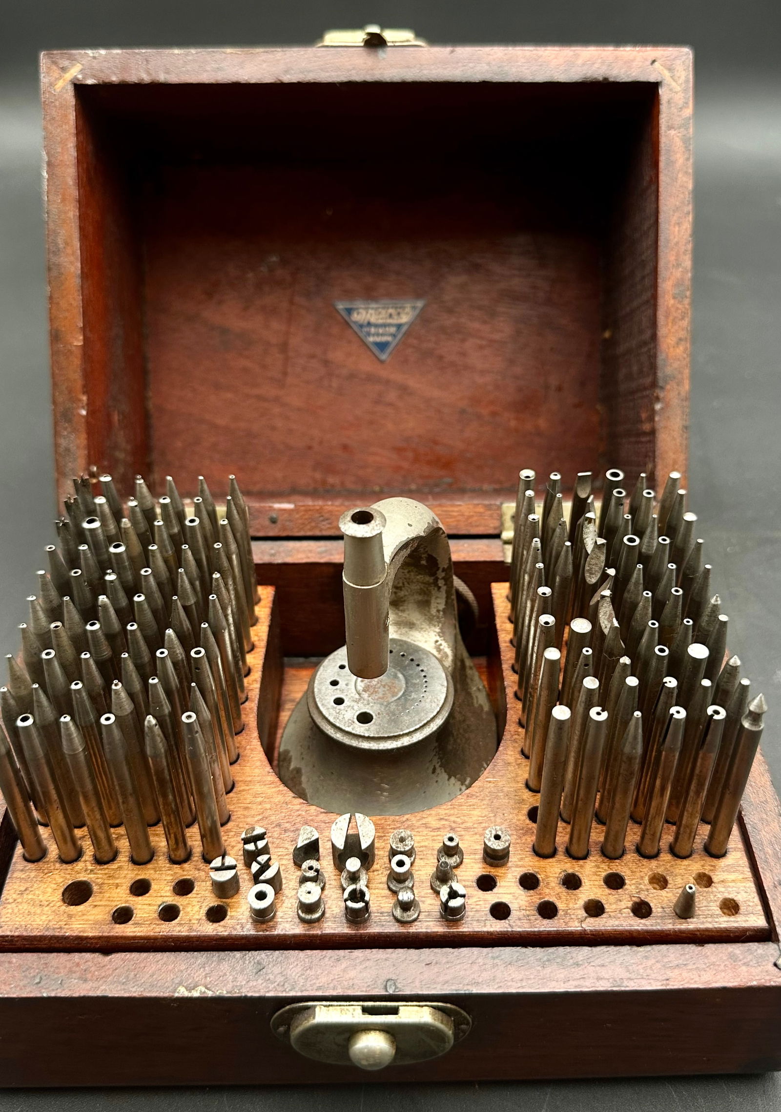 Vintage MARCO Swiss Watchmaker’s Staking Tool Set in Wooden Box (1 of 12)