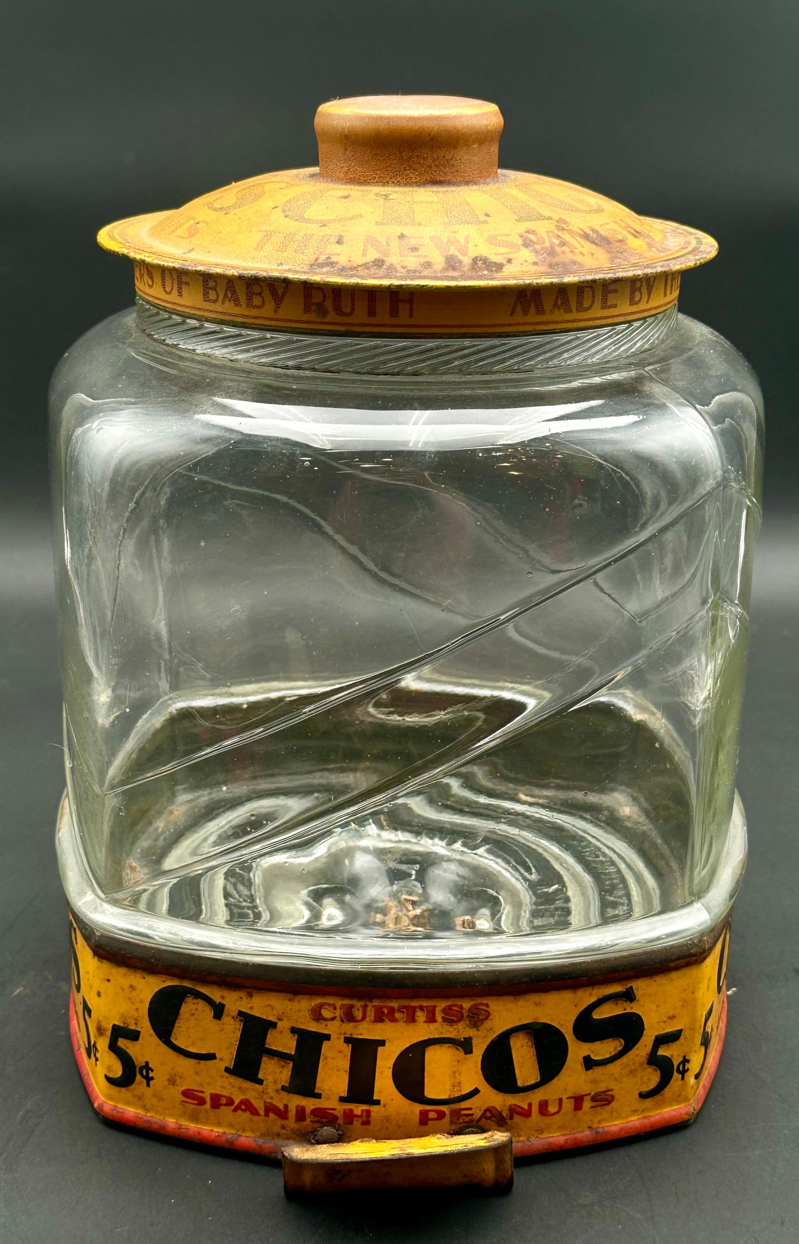 Curtiss Chicos 5¢ Spanish Peanuts Glass Store Jar with Tin Lid, 1930s (1 of 12)
