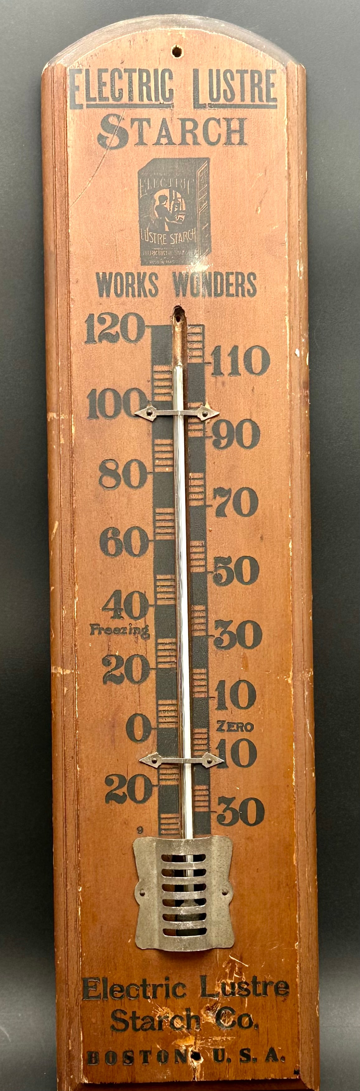 1901 Electric Lustre Starch Co. Boston Wooden Advertising Thermometer – American Manufacturing (1 of 11)