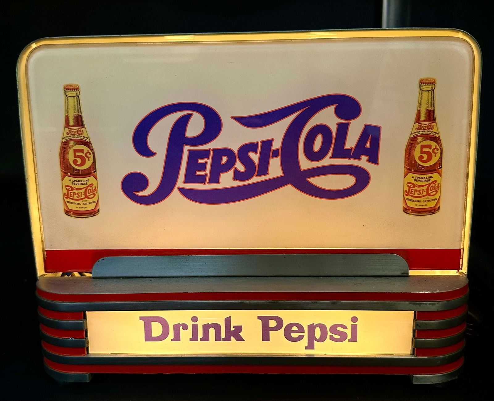 Vintage Pepsi-Cola Lighted Advertising Sign – “Drink Pepsi” 5¢ Bottle Design (1 of 12)