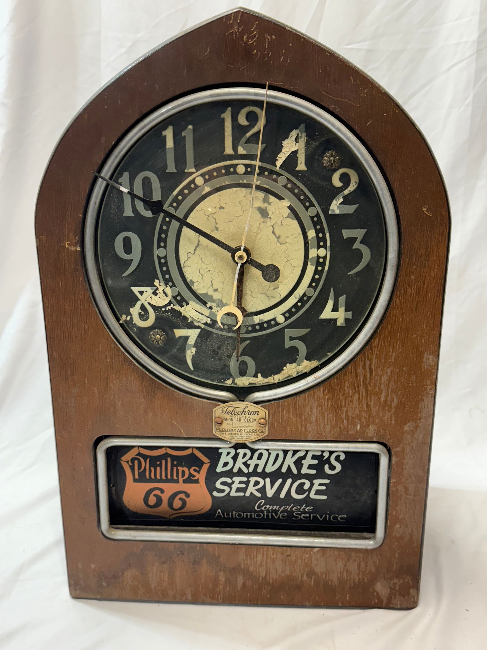 vintage Telechron Neon Ad Clock advertisement for "Phillips 66 Bradke's Service" (1 of 8)
