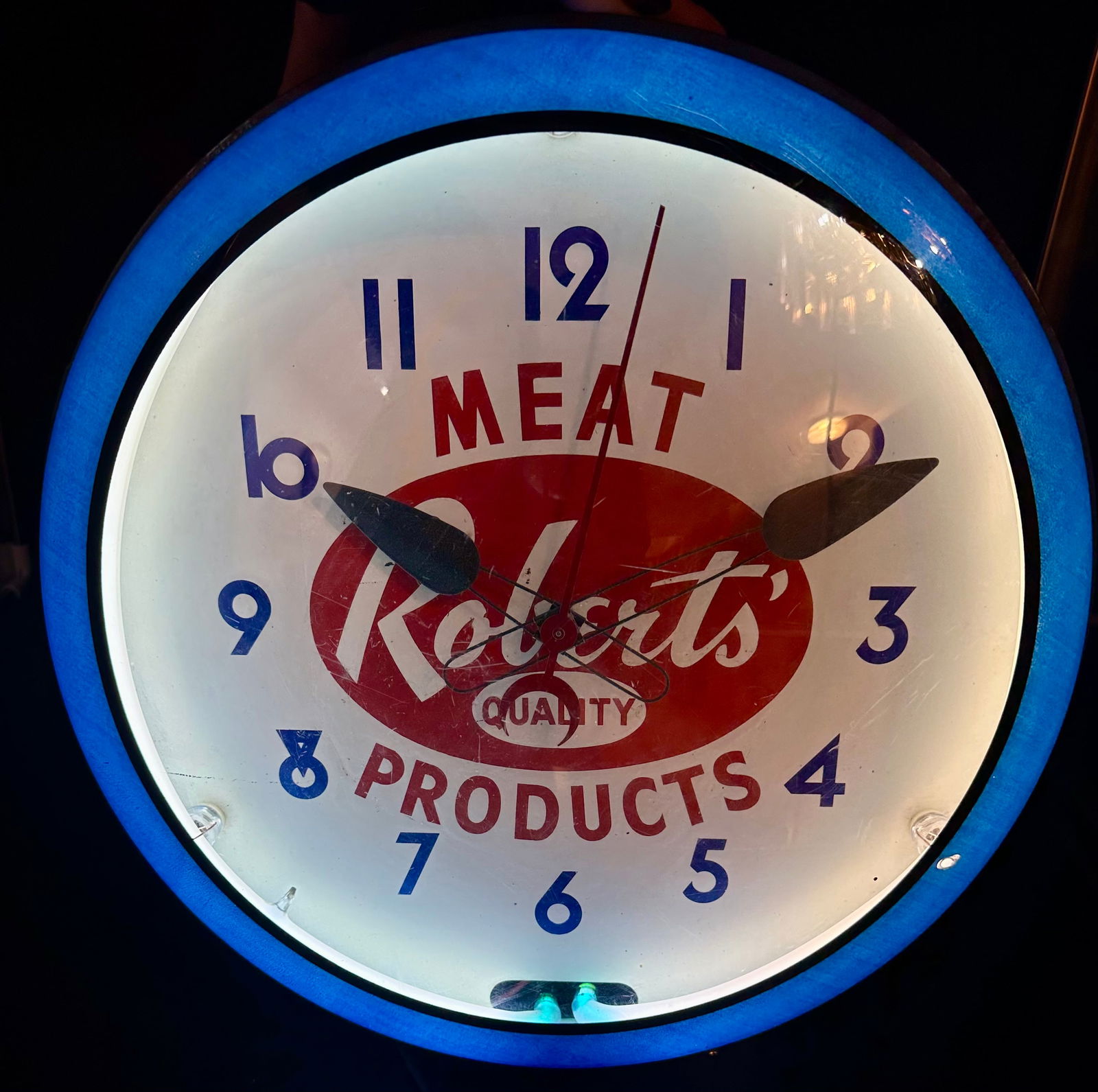 Vintage 1940s Roberts Quality Meat Products Neon Clock by Neon Products Inc., Lima Ohio (1 of 12)