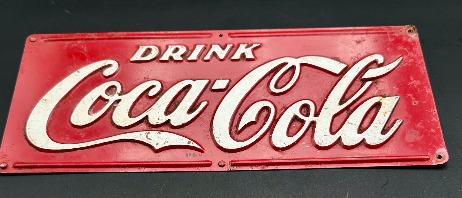 Vintage 1940s Drink Coca-Cola Embossed Tin Advertising Sign (1 of 10)