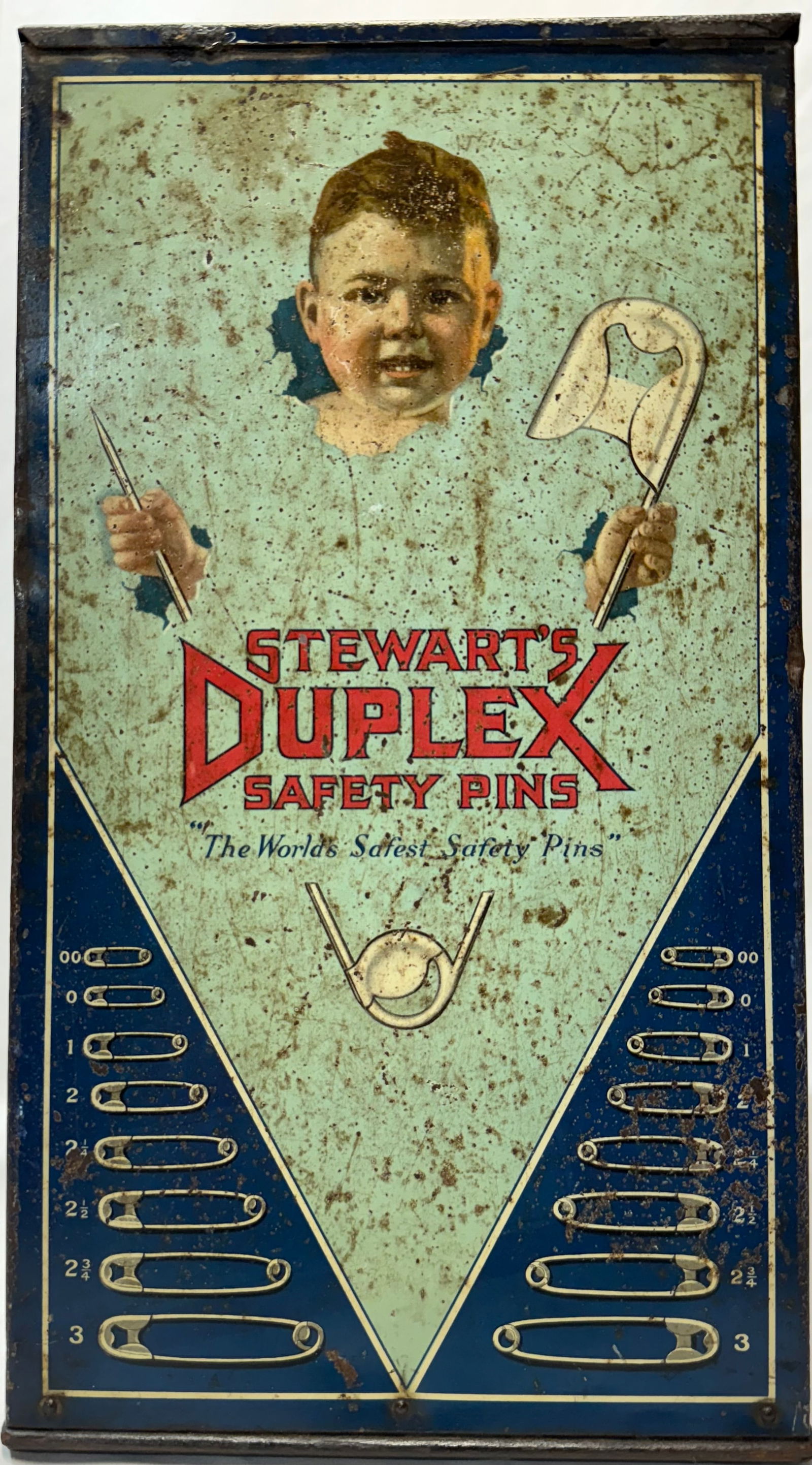 VINTAGE STEWART'S DUPLEX SAFETY PINS TIN ADVERTISING DISPLAY CASE TIN LITHO (1 of 12)