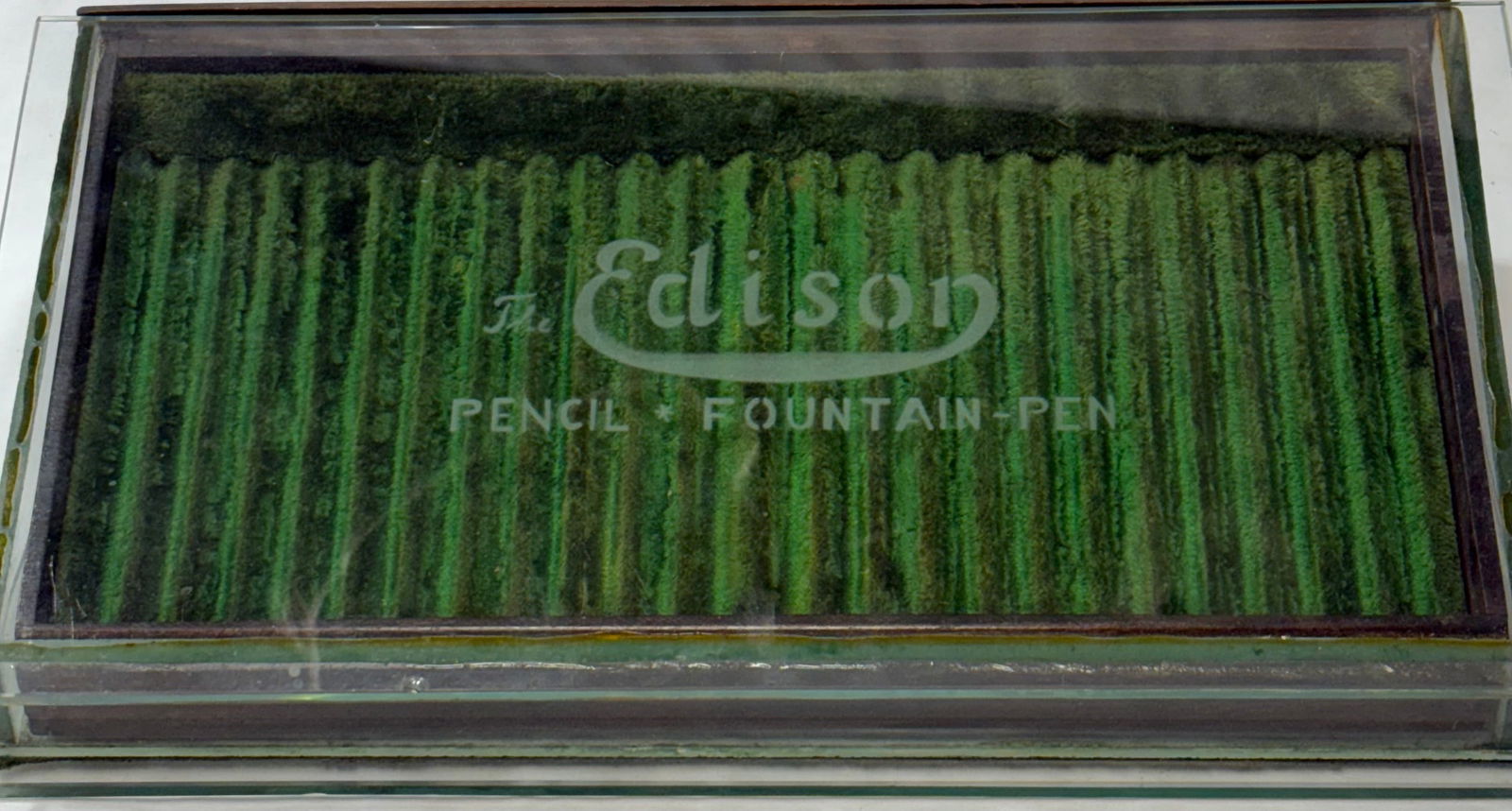 VINTAGE EDISON 24 PEN & PENCIL DISPLAY VELVET DRAWER UNDER GLASS PETERSBURG VA (1 of 10)