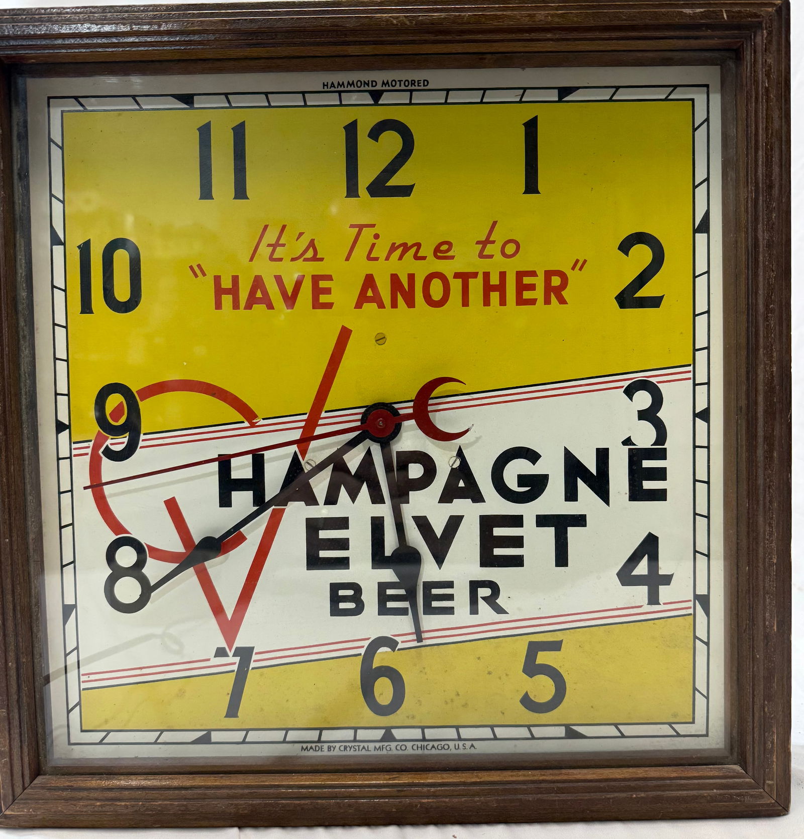 Champagne Velvet Beer Electric Advertising Wall Clock Terre Haute Brewing Company Indiana 1930s (1 of 8)