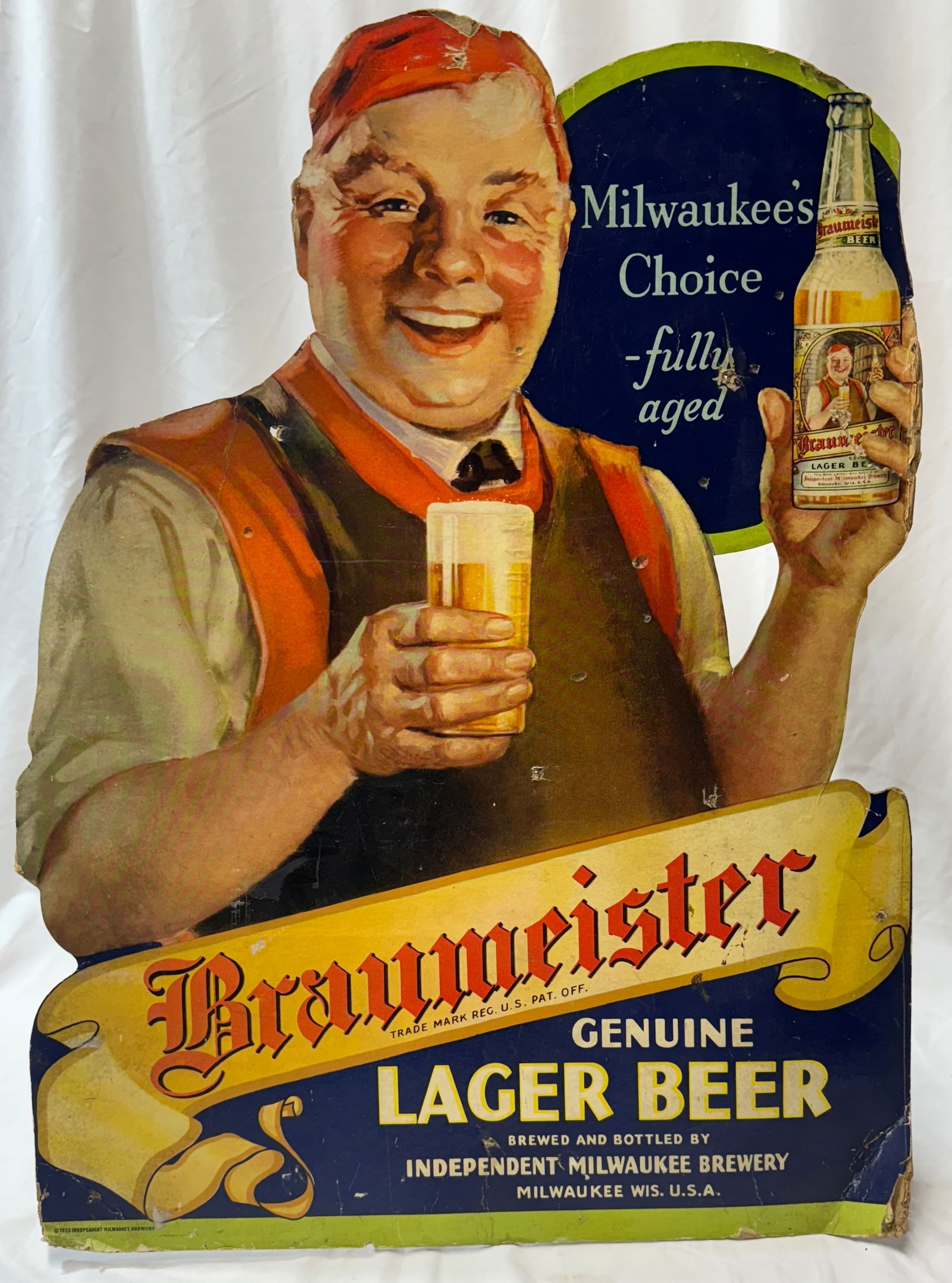 Antique advertisement for Braumeister Genuine Lager Beer, Die Cut, Milwaukee (1 of 9)