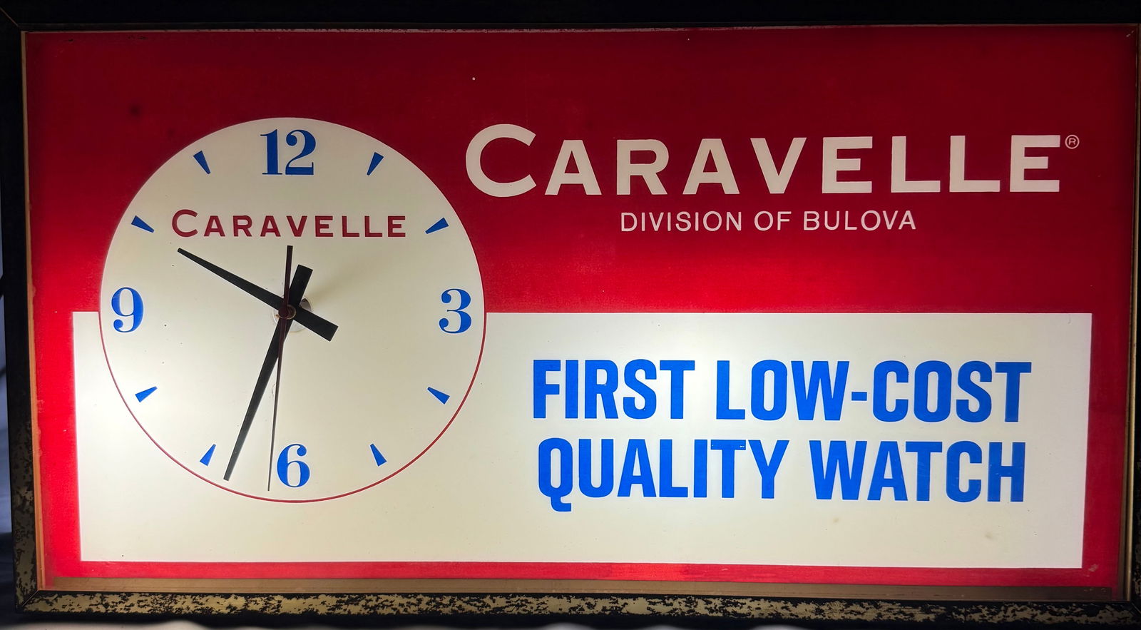 VINTAGE CARAVELLE WATCH ADVERTISING LIGHTED CLOCK STORE DISPLAY SIGN WORKS (1 of 8)