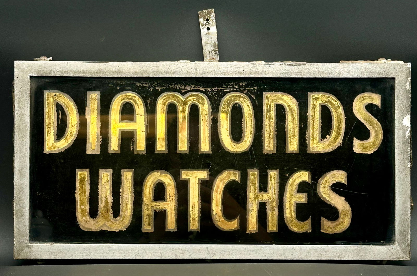Vintage Reverse Painted Glass “Diamonds Watches” Jeweler Sign (1 of 11)