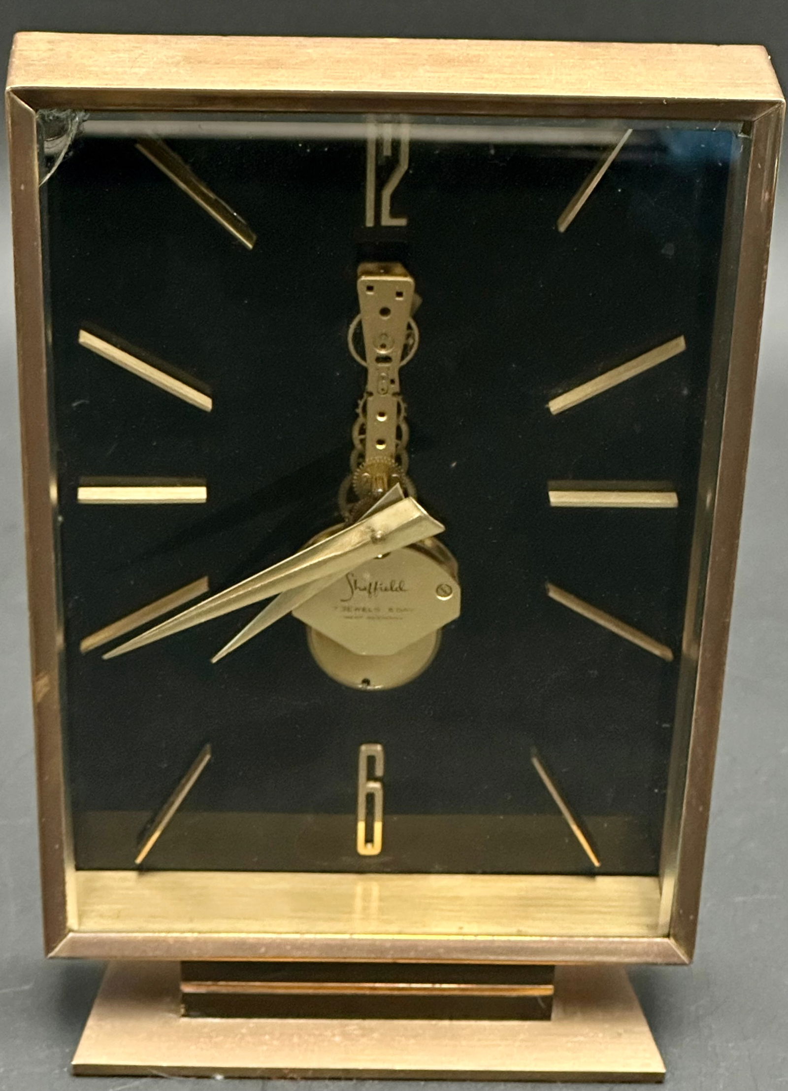 Mid-Century Sheffield 7-Jewel 8-Day Brass & Glass Clock, West Germany (1 of 9)