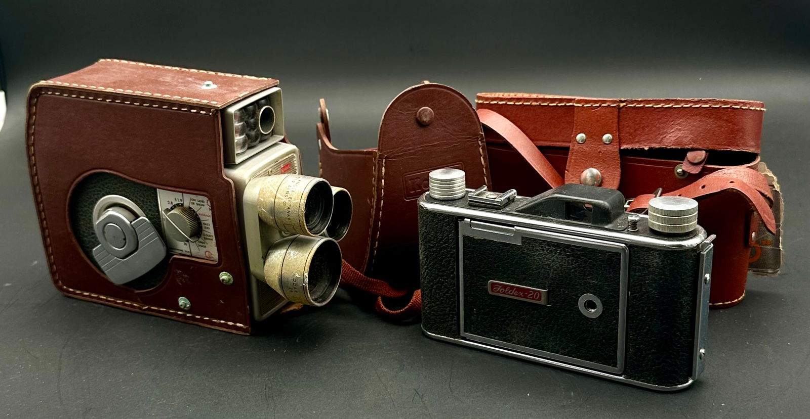Vintage Kodak Cine Camera & Foldex 20 Folding Camera with Leather Cases (1 of 9)