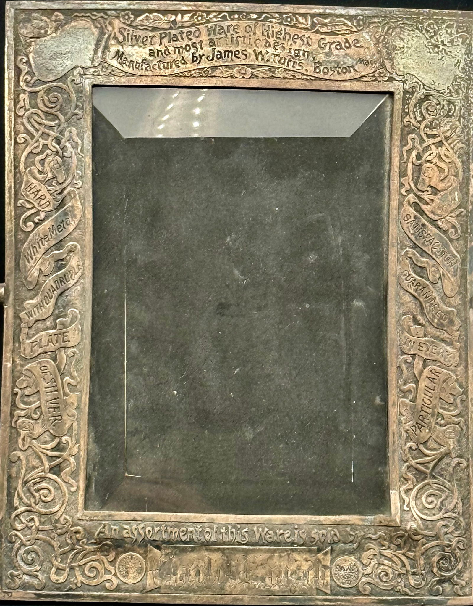 RARE JAMES W TUFTS VICTORIAN SILVERPLATE DEALERS ADVERTISING MIRROR 1891 (1 of 8)