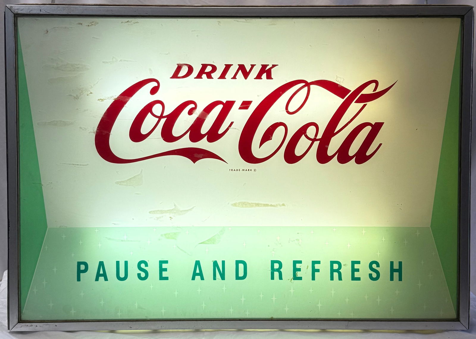 Vintage Coca Cola Machine Illuminated Sign, Vendo 216-1, Pause and Refresh, 34x24 (1 of 7)