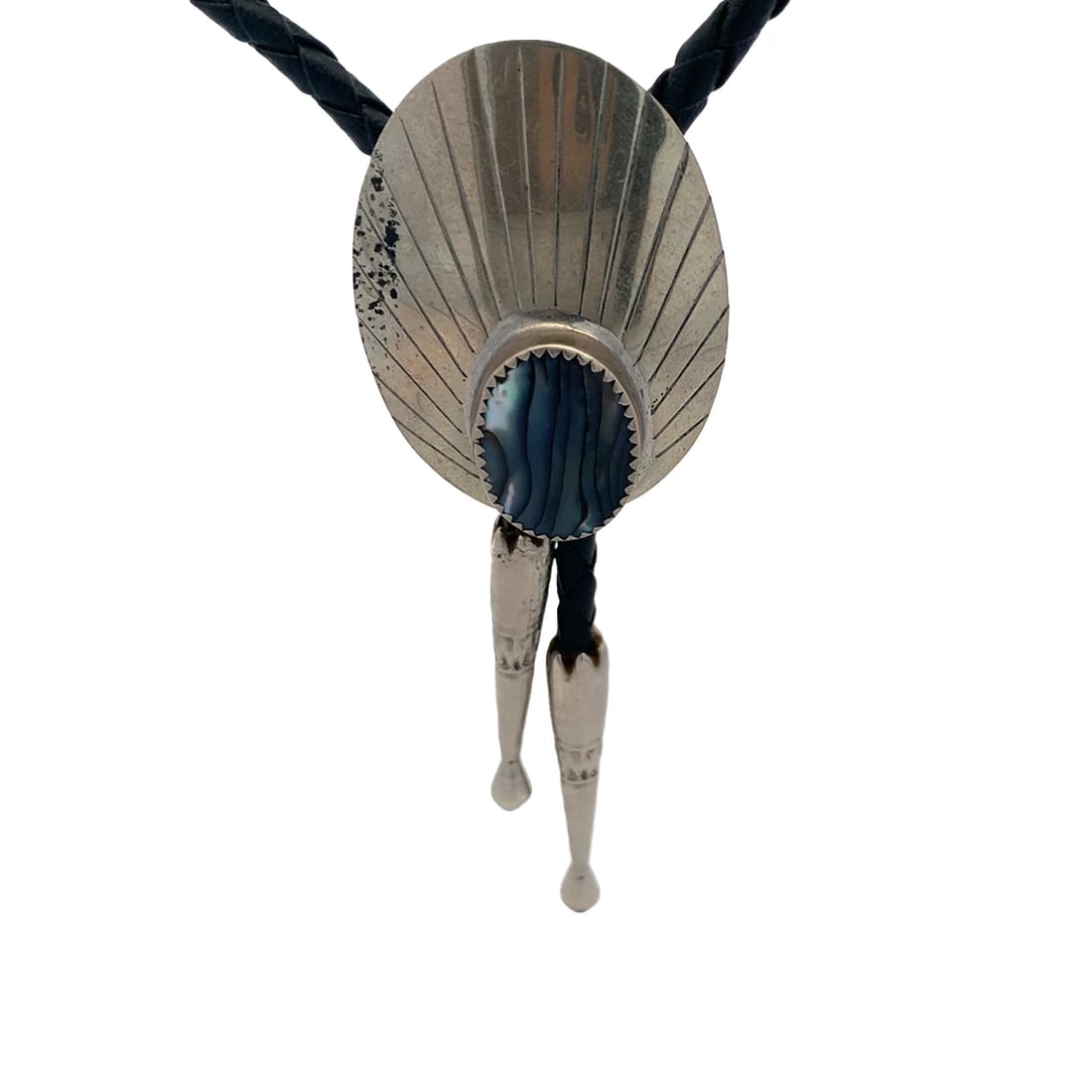 Double S Southwestern bolo tie with a silver concho and a central stone: Double S Southwestern bolo tie with a silver concho and a central stone