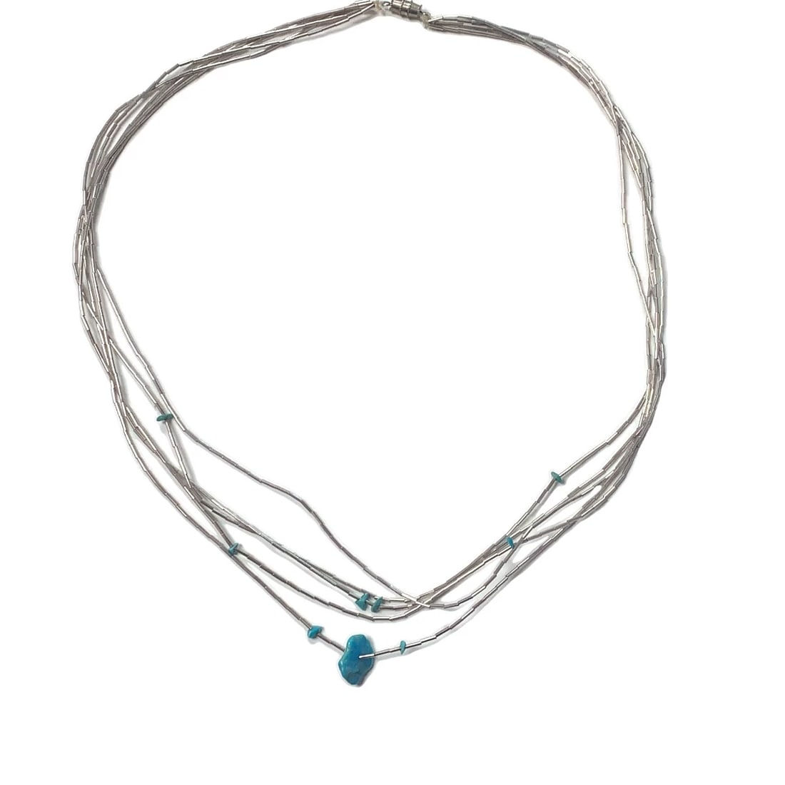 Vintage Navajo "liquid silver" sterling silver and turquoise bead necklace (1 of 4)