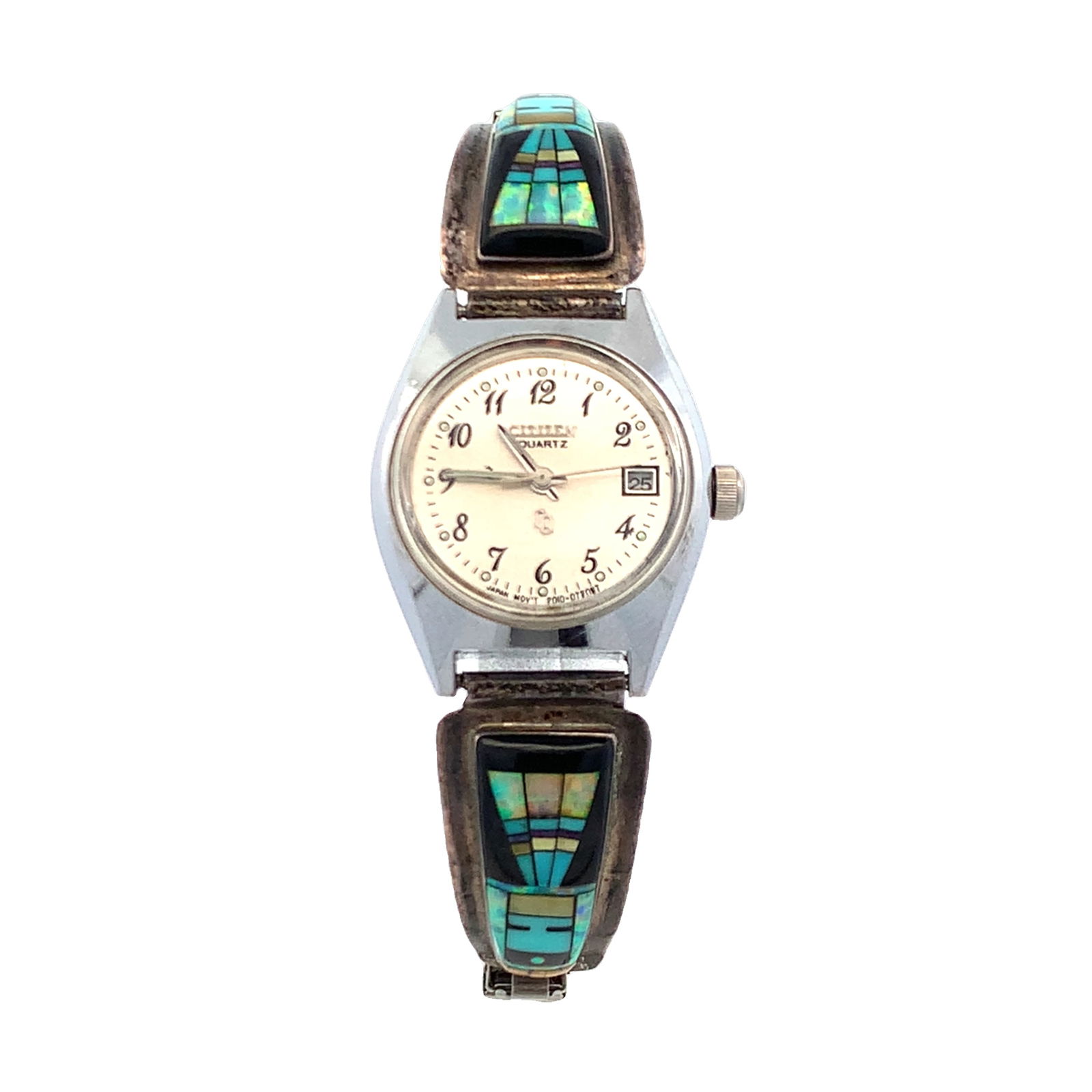 Vintage Native American Sterling Silver Turquoise & Onyx Inlay Watch (1 of 3)