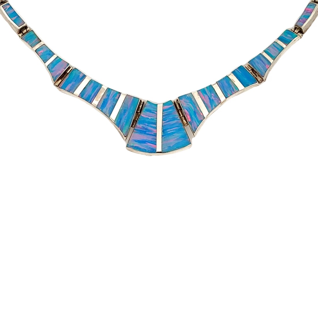Mexico 925 Sterling Silver Blue Opal Inlay Necklace, Bracelet & Earrings Set – 34g (1 of 10)