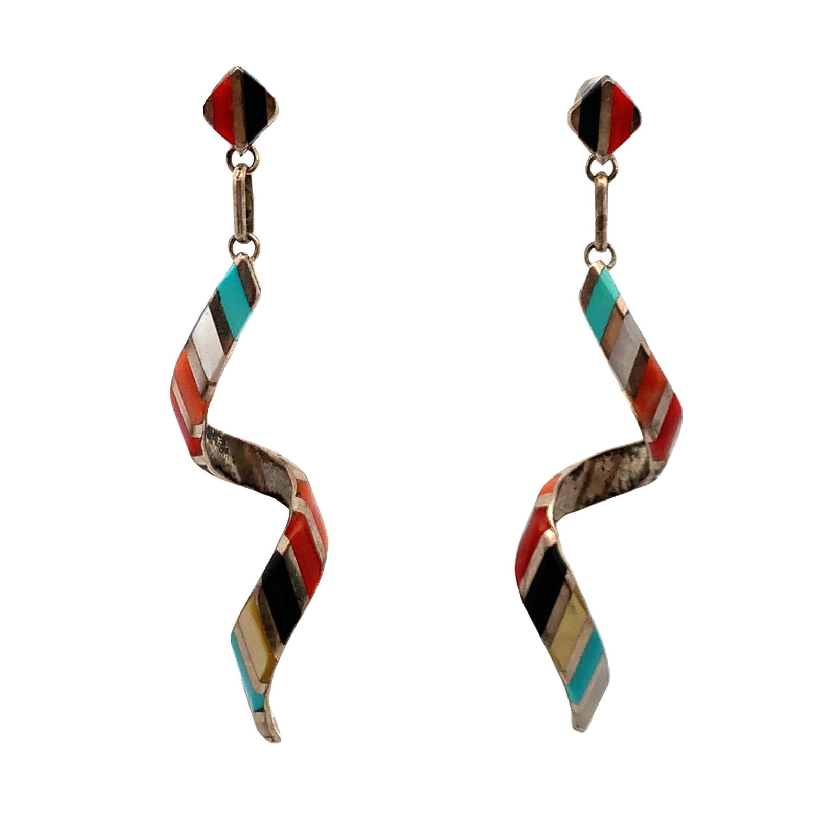 Native American SAS Sterling Silver and Multi-stone Twist Earrings (1 of 3)