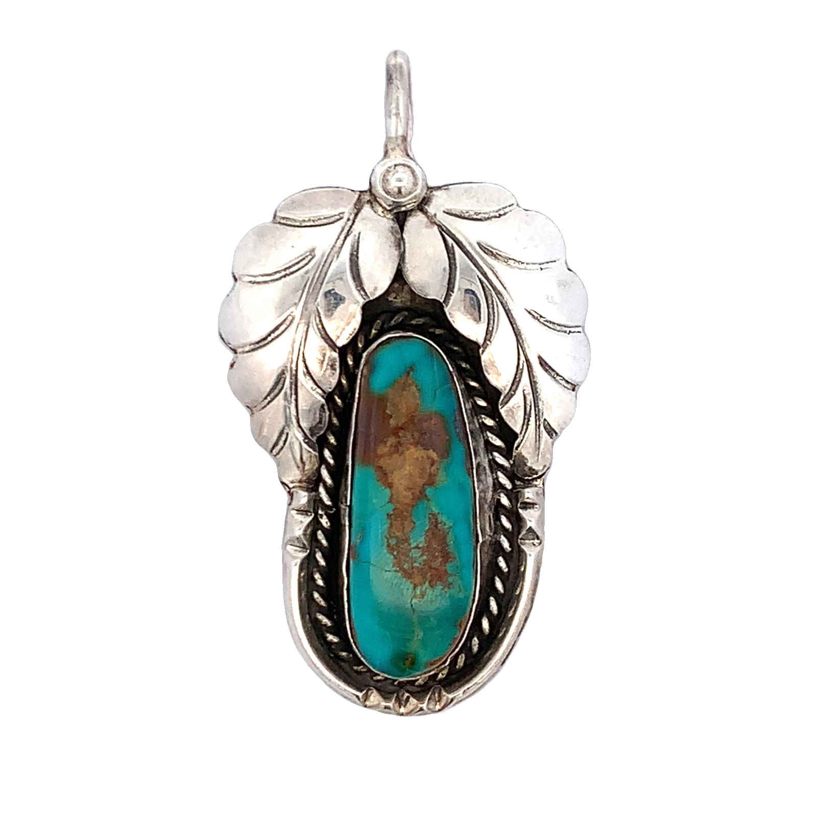 Native American Sterling Silver Turquoise Leaf Pendant Signed JP (1 of 3)
