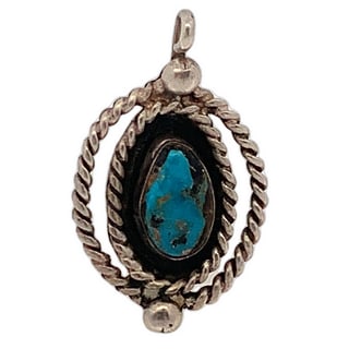 Vintage Navajo Sterling Silver Turquoise Drop Pendant (1 of 3)