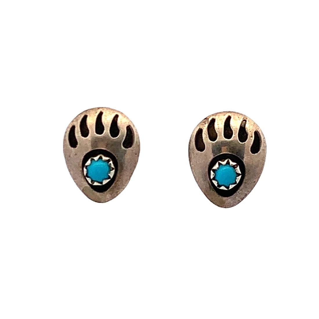 Womans Old Pawn Turquoise Bear Claw Print Shadow Box Sterling Silver Earring (1 of 3)