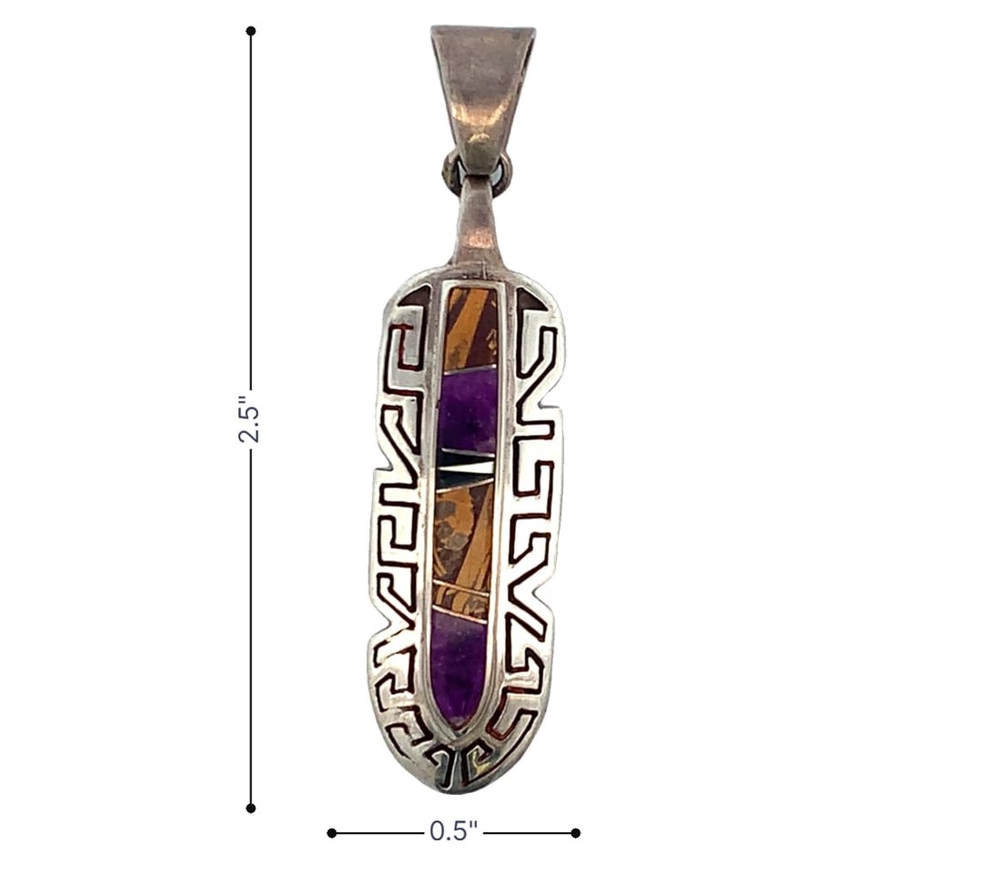 Native American sterling silver inlay pendant featuring charoite and other stones (1 of 2)