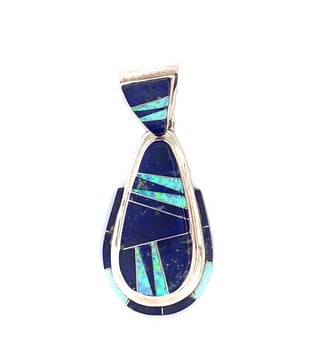 Calvin Begay Navajo Sterling Silver Lapis & Opal Inlay Pendant (1 of 3)