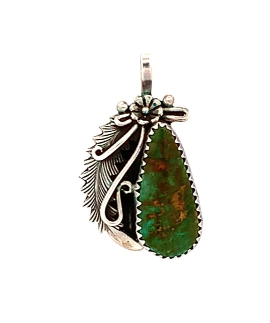 Early Vintage Peterson Johnson Navajo 925 Sterling Turquoise Pendant: Peterson Johnson Navajo 925 Sterling Turquoise Pendant