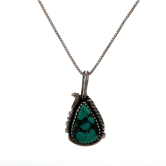Signed Jesse Navajo Sterling Silver Turquoise Pendant Necklace, 5.6g, 18 (1 of 5)