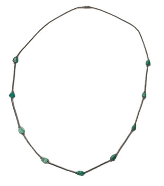 Sterling Silver & Green Turquoise Nugget Necklace, 6.5g, 24”: Delicate sterling silver necklace featuring natural green turquoise stones ranging from approximately 3mm to 11mm, separated by silver tube beads. The necklace measures 24 inches in length and weighs