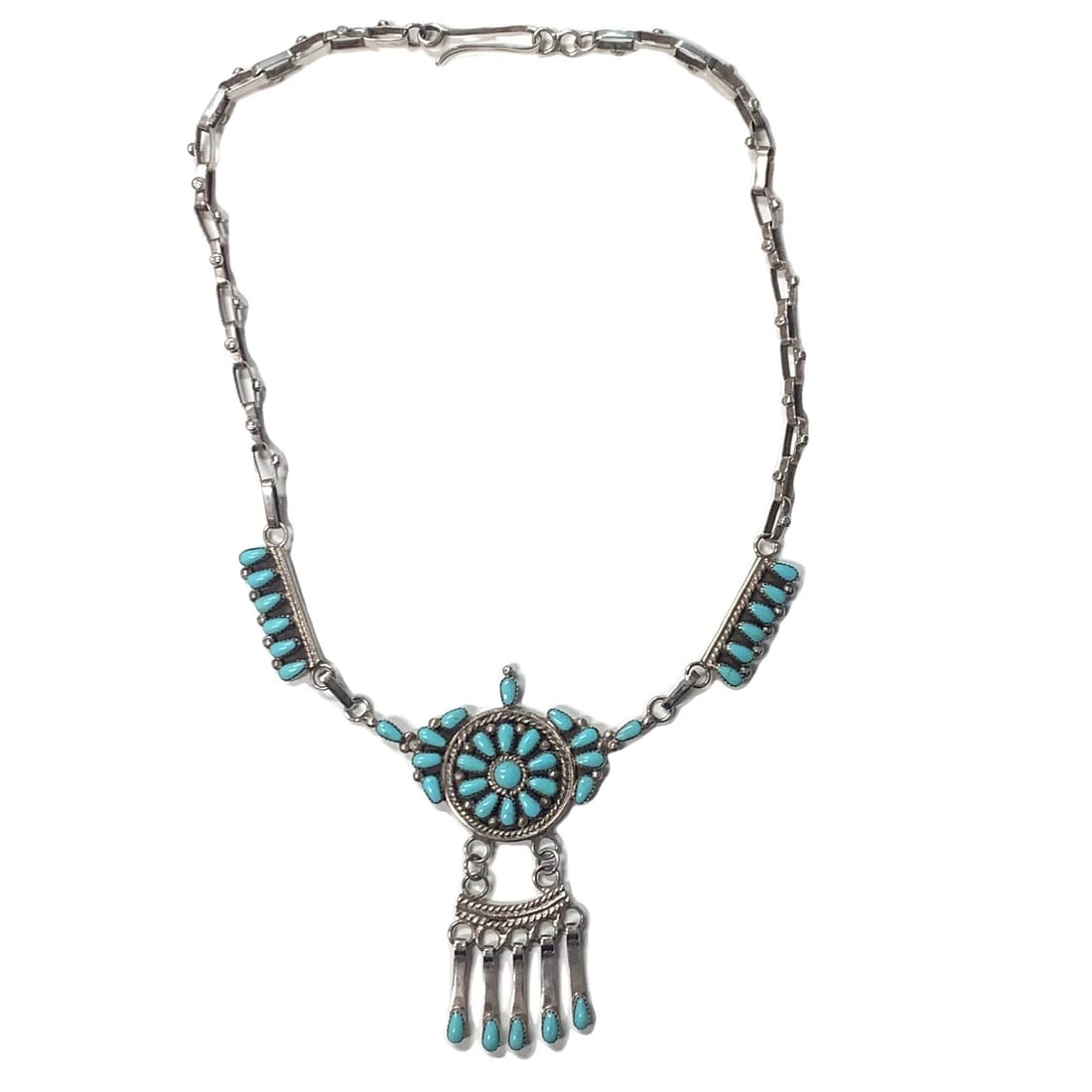 Vintage Zuni Native American sterling silver turquoise needlepoint necklace (1 of 4)