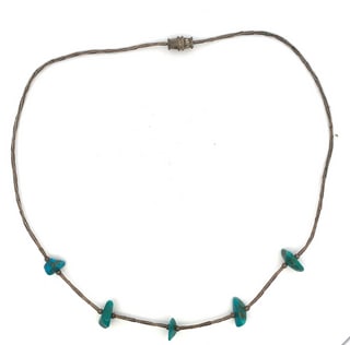 Vintage Navajo Sterling Silver & Turquoise Tube Bead Necklace, 18”, 4.9g (1 of 6)