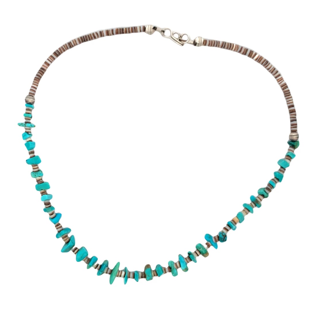 Turquoise nugget and heishi shell beaded necklace. (1 of 3)