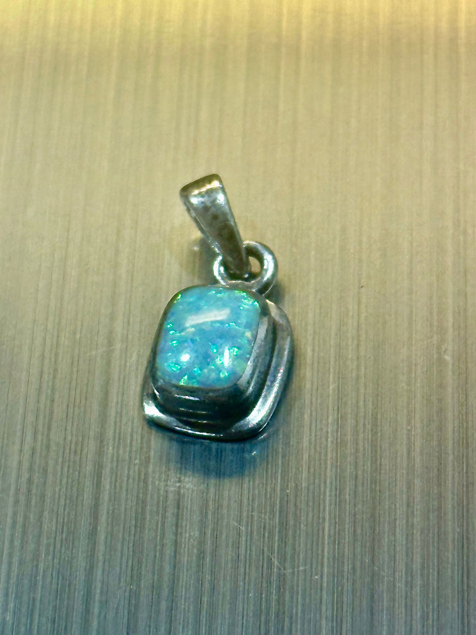 Sterling Silver Rectangular Opal Pendant, Stamped 925 (1 of 3)