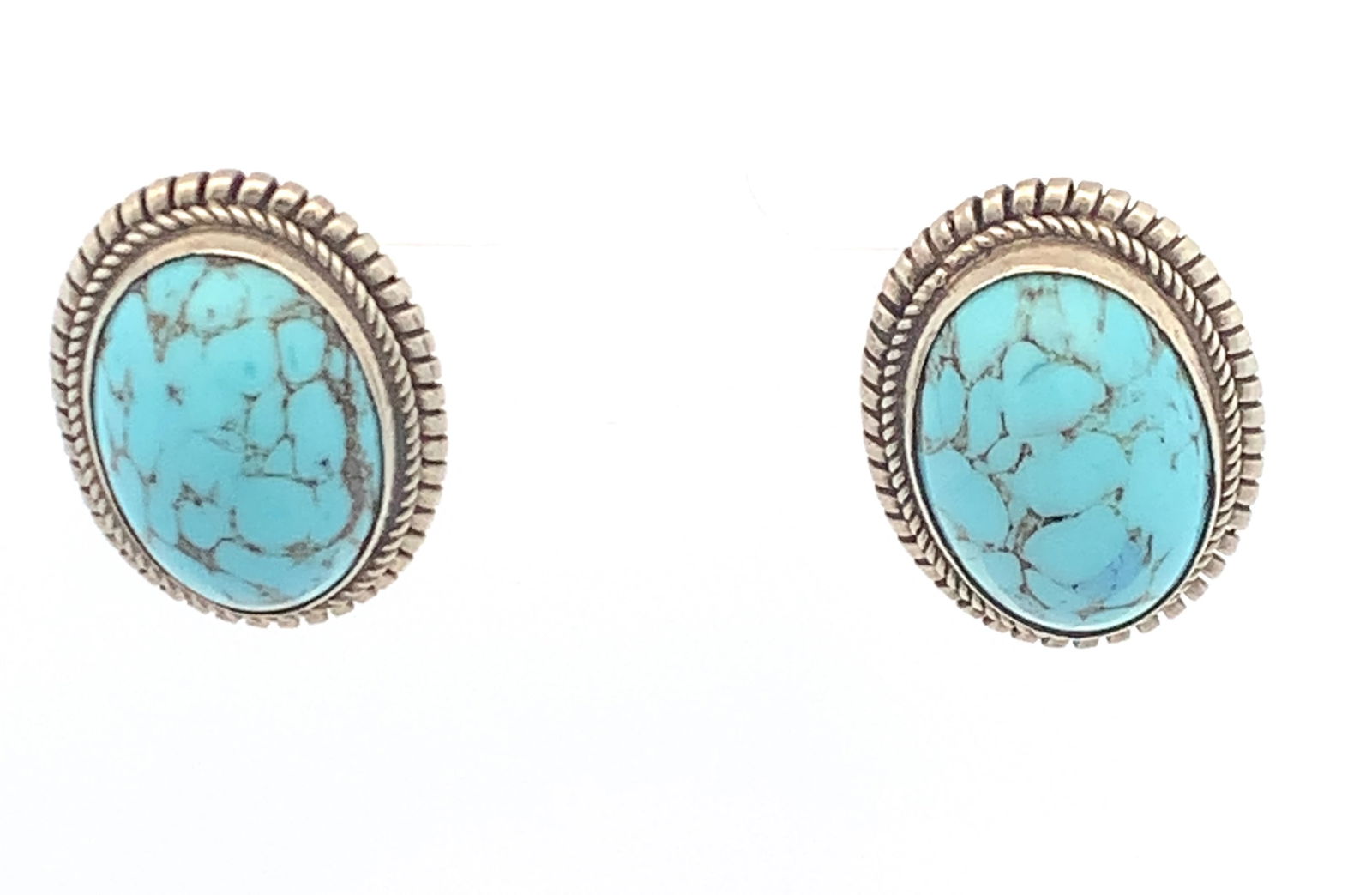 Vintage All Sterling Sliver Turquoise Oval Clip On Earrings: 10.2 g w/backsStamp Italy Length 7/8’’Width 3/4’’