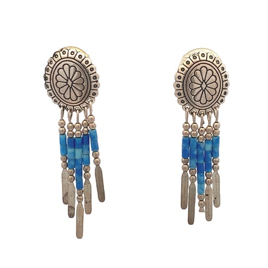 Vintage Navajo Sterling Silver Turquoise Bead Dangle Earrings, Signed QT, 2.25”, 4.5g (One (1 of 3)