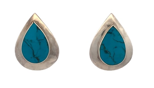 Vintage Sterling Silver Turquoise Teardrop Earrings, Tested Silver, 5.2g (1 of 3)