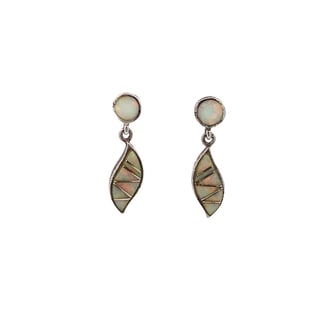 Vintage Sterling Silver Opal Inlay Dangle Earrings, Marked Sterling Hong Kong, 3.1g (No Backs) (1 of 4)